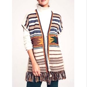 Faherty Fringe Sweater Poncho Cardigan Savannah Tulum Serape Western Azt…